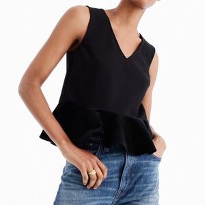 J. Crew Black Velvet Peplum Top, Black, sleeveless, scoop neck, pull on